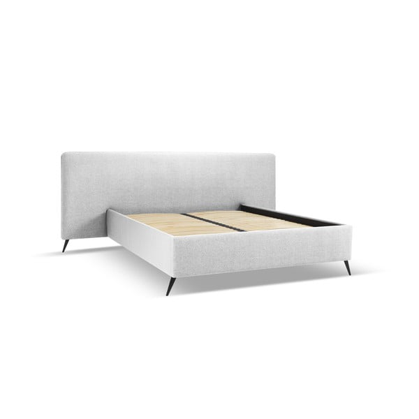 Gaiši pelēka polsterēta divvietīga gulta ar veļas kasti un režģi 180x200 cm Walter – Milo Casa