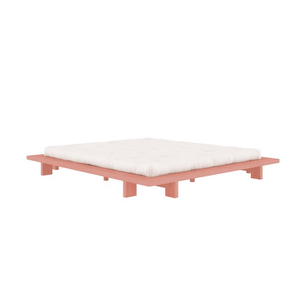 Gaiši rozā priedes masīvkoka divvietīga gulta ar režģi 180x200 cm Japan – Karup Design