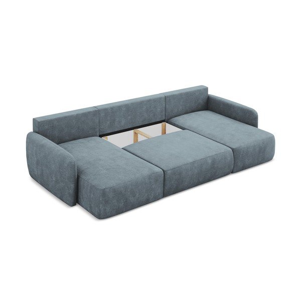 Dūmakaini zils salokāms (U veida) stūra dīvāns no šenila auduma ar uzglabāšanas vietu Lilo – Makamii-image-3