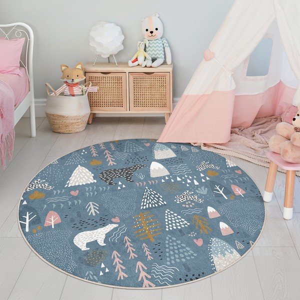 Zils mazgājams bērnu paklājs ø100 cm Forest Land – Mila Home-image-4