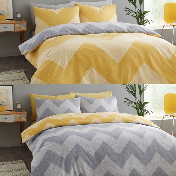 Dzelteni pelēka gultas veļa 200x135 cm Chevron Geo – Catherine Lansfield-image-4