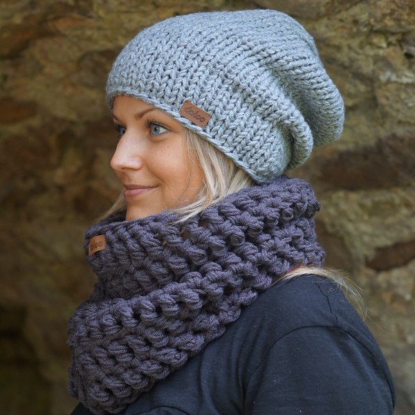Ar rokām adīta DOKE Grey Beanie cepure-image-3