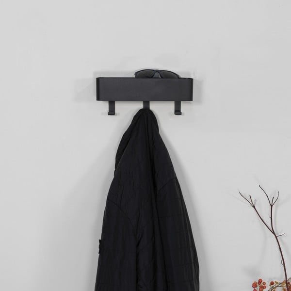 Melns metāla sienas pakaramais ar plauktu 27 cm Dax Play – Spinder Design-image-1