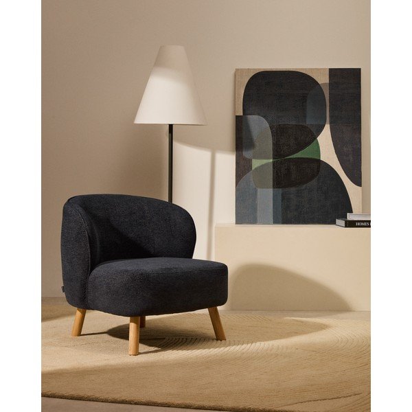 Dūmakaini zils atpūtas krēsls no šenila auduma Ulit – Kave Home-image-1