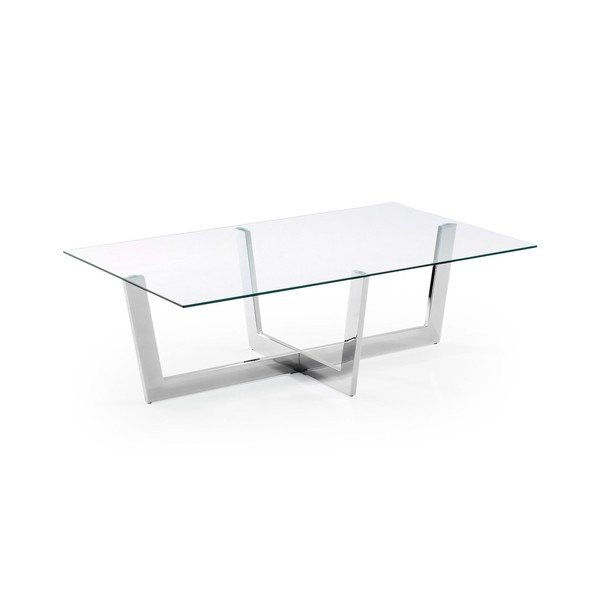 Sudraba krāsas žurnālgaldiņš ar stikla galda virsmu 70x120 cm Plam – Kave Home