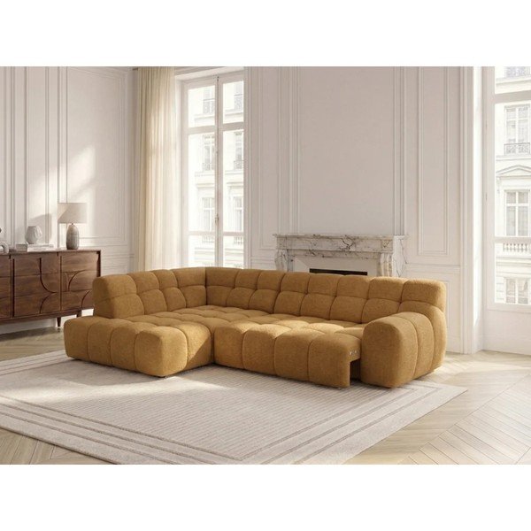 Dzeltens salokāms/su elektriniu sėdynės reguliavimu stūra dīvāns (ar kreiso stūri/L veida) Andre – Bobochic Paris-image-1