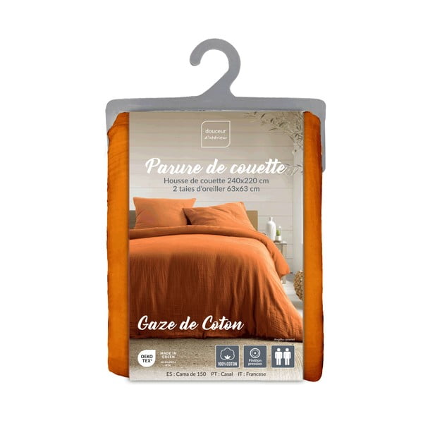Oranža/brūna divguļamā muslīna gultas veļa 240x220 cm Angelia – douceur d'intérieur-image-3