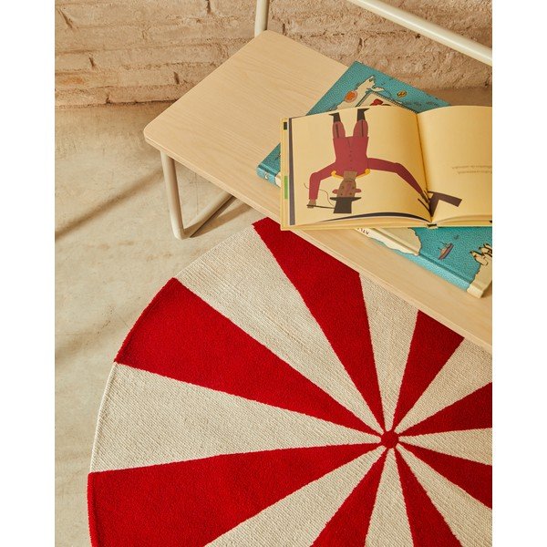 Sarkans/balts bērnu paklājs no kokvilnas maisījuma ø100 cm Wirla – Kave Home-image-1