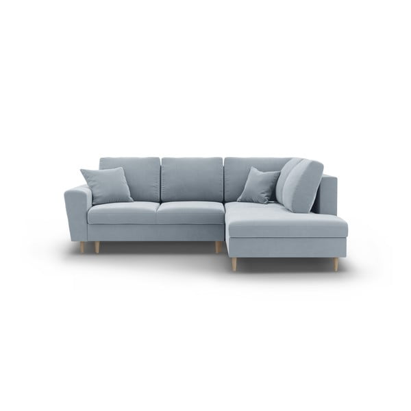 Gaiši zils samta salokāms stūra dīvāns ar uzglabāšanas vietu (ar labo stūri/L veida) Kyoto – Cosmopolitan Design