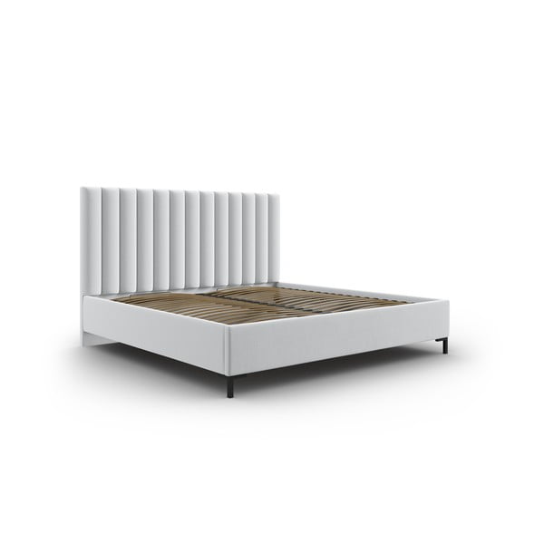 Gaiši pelēka polsterēta divvietīga gulta ar veļas kasti un redelēm 200x200 cm Casey – Mazzini Beds
