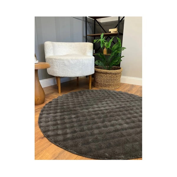 Antracīta pelēks mazgājams apaļš paklājs ø 200 cm Bubbly – Oyo Concept-image-2