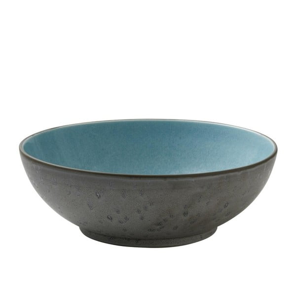 Pelēkas māla keramikas salātu bļodiņains BITZ Mensa trauks, diametrs 30 cm, ar bāli zilu iekšējo glazūru