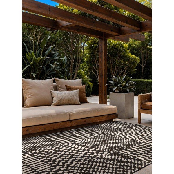 Melns/krēmkrāsas iekštelpu un āra paklājs 120x170 cm Haringey Barkham – Ted Baker-image-1