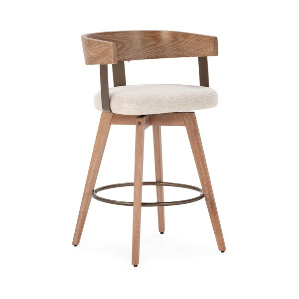 Krēmkrāsas/dabīga toņa polsterēti bāra krēsli ar roku balstiem (2 gab.) Ilia – MOME