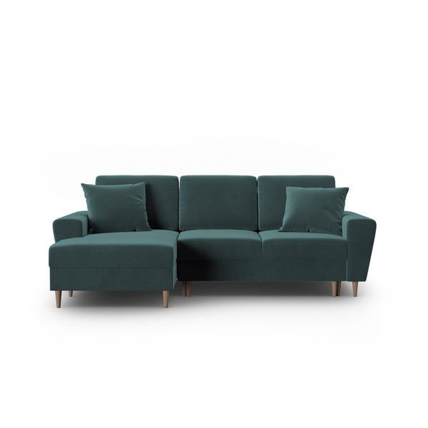 Zaļganzils samta salokāms stūra dīvāns ar uzglabāšanas vietu (ar kreiso stūri/ar zvilni) Kyoto – Cosmopolitan Design