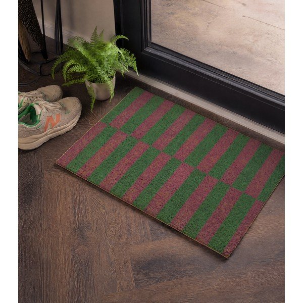 Kokosšķiedras kājslauķis 40x60 cm Pink & Green Half Stripes – Artsy Doormats-image-1