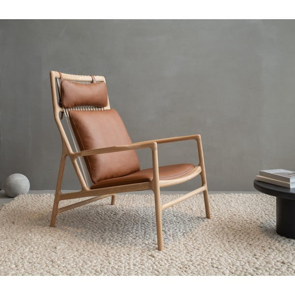 Krēsls ar ozolkoka konstrukciju un brūnu bifeļādas sēdekli Gazzda Dedo-image-2