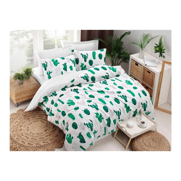Divguļamās kokvilnas maisījuma gultas veļa ar palagu un 2 spilvendrānām Cactus Green, 200 x 220 cm
