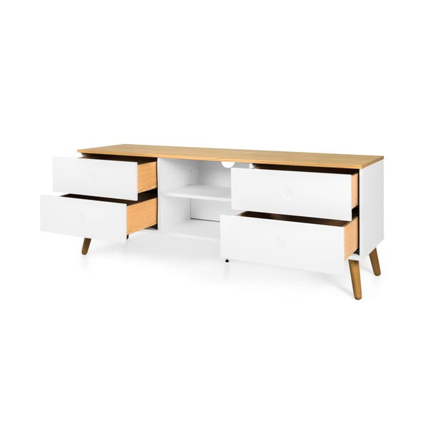 Balta TV kumode ar ozolkoka kājām Tenzo Dot, platums 162 cm-image-2