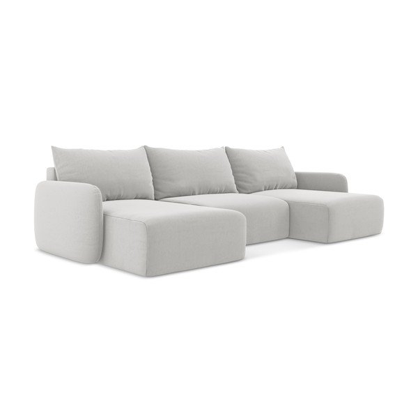 Gaiši pelēks samta salokāms (U veida) stūra dīvāns ar uzglabāšanas vietu Kalena – Makamii-image-2