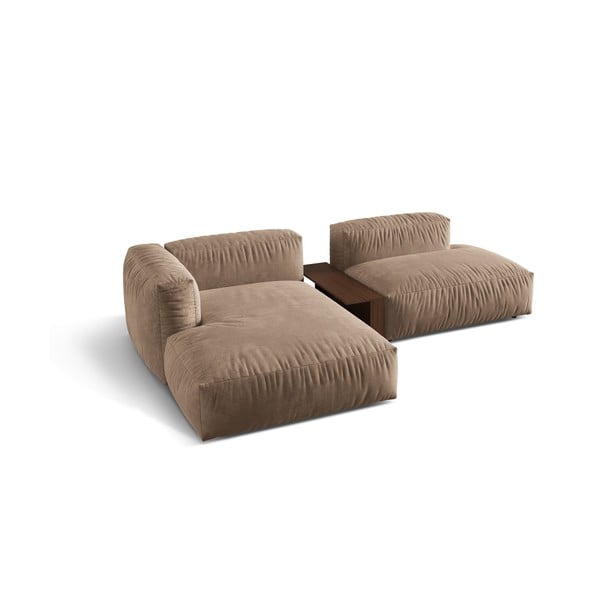 Gaiši brūns samta modulārais stūra dīvāns (ar kreiso stūri/ar zvilni) Martina – Micadoni -image-2