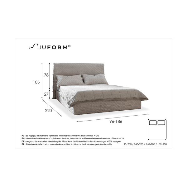Bēša mīksta vienvietīga gulta ar režģi 90x200 cm Sleepy Luna – Miuform-image-4