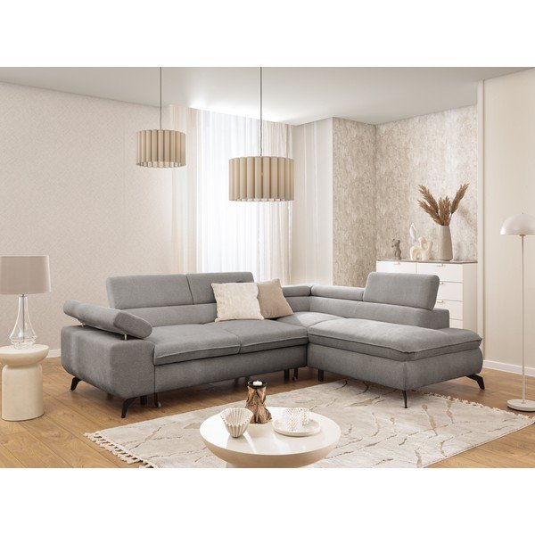 Gaiši pelēks stūra dīvāns no šenila auduma (ar labo stūri/L veida) Marbeya  – Ropez-image-1