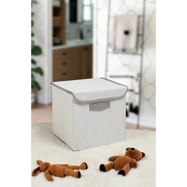 Pelēka tekstila uzglabāšanas kaste ar vāku 30x30x30 cm – Mioli Decor-image-1