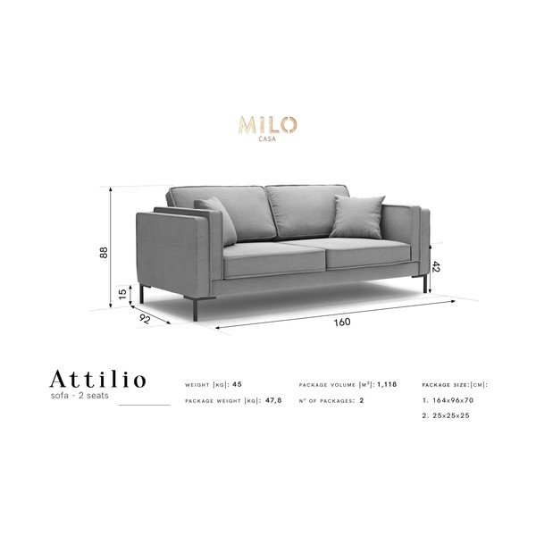 Dzeltens divvietīgs dīvāns Milo Casa Attilio, 160 cm-image-4