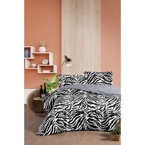 Melna/balta kokvilnas  gultas veļa divvietīgai gultai 200x220 cm – Mila Home-image-2