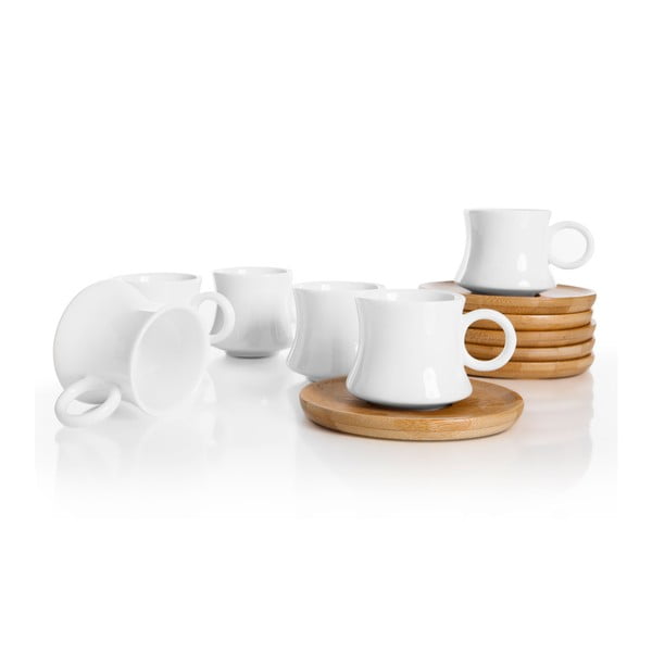 6 porcelāna tasīšu komplekts ar bambusa apakštasītēm Bambum Largi-image-1