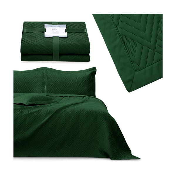 Tumši zaļš mikrošķiedras stepēts gultas pārklājs 220x240 cm Ophelia – Restilo-image-4