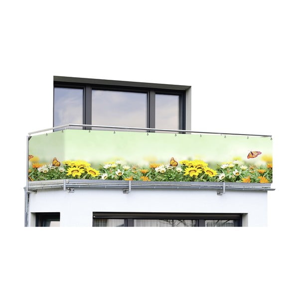 Dzeltens/zaļš plastmasas balkona aizslietnis 500x85 cm Butterfly – Maximex