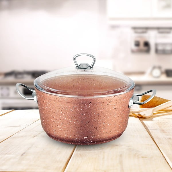 Rozā alumīnija katls ar vāku Güral Porselen Classic, ø 26 cm-image-1