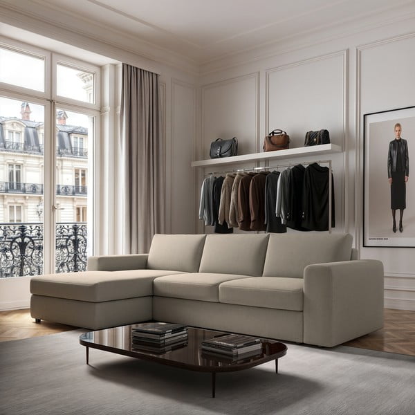 Bēšs stūra dīvāns (ar kreiso stūri/ar zvilni) Baga – Rodier-image-1