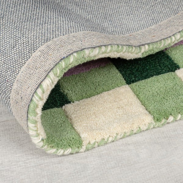Zaļš/violets ar rokām darināts vilnas paklājs 200x290 cm Kai Wool Border – Flair Rugs-image-3