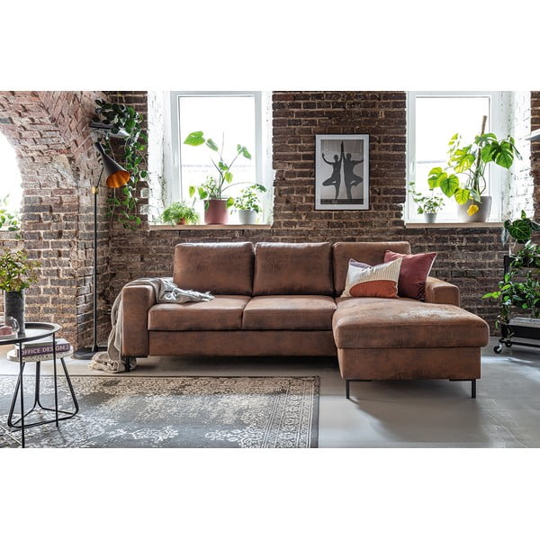 Brūns izlaižams stūra dīvāns no ādas imitācijas Miuform Lofty Lilly Vintage, labais stūris-image-4