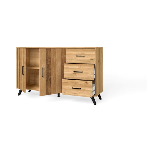 Dabīga toņa zema kumode ar ozolkoka imitāciju 136x81 cm Nordic – Marckeric-image-3