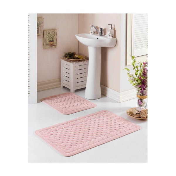 2 pulvera rozā vannas istabas paklājiņu komplekts Hasir