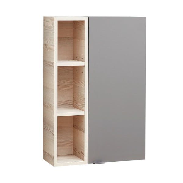Pelēks/dabīga toņa piekarams vannas istabas skapis ar priedes koka imitāciju 70x45 cm Quickset 394 – Pelipal
