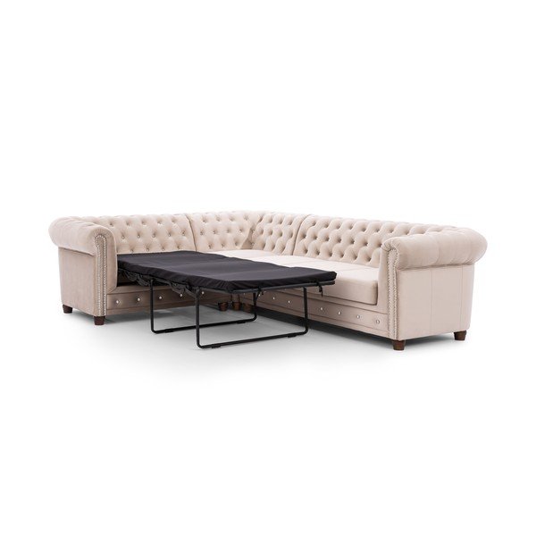 Bēšs samta salokāms stūra dīvāns (ar kreiso stūri/L veida) York Blik – Ropez-image-2