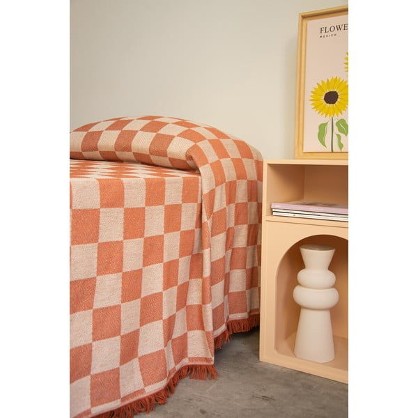 Ķieģeļu sarkans/bēšs gultas pārklājs divguļamai gultai 240x240 cm Terracota Checkerboard – Really Nice Things