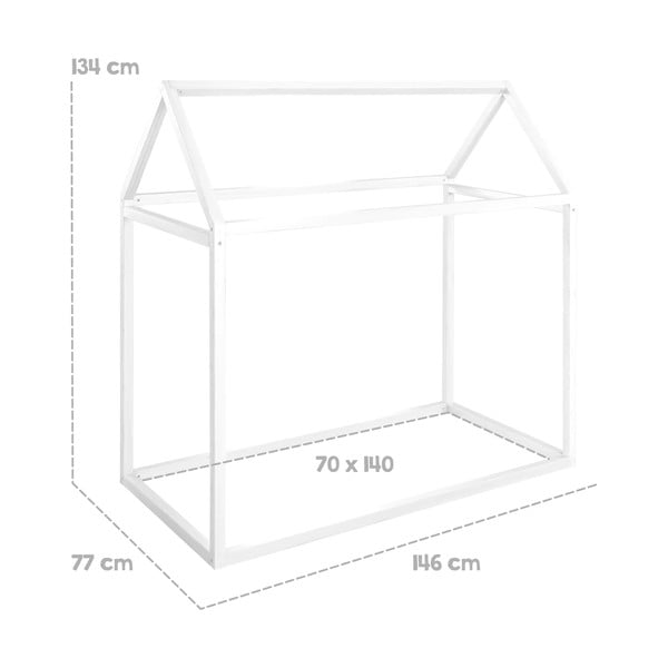 Balta priedes masīvkoka bērnu gulta mājas formā ar matraci/bez režģa 70x140 cm House Bed – Roba-image-4