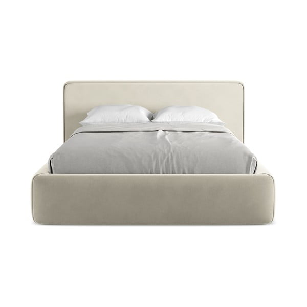 Krēmkrāsas polsterēta divvietīga gulta ar veļas kasti un redelēm 180x200 cm Kiana – Makamii-image-4
