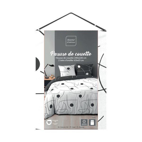 Balta/tumši pelēka divguļamā/īpaši gara trīsdaļīga mikrošķiedras gultas veļa 240x220 cm Sonate – douceur d'intérieur-image-3