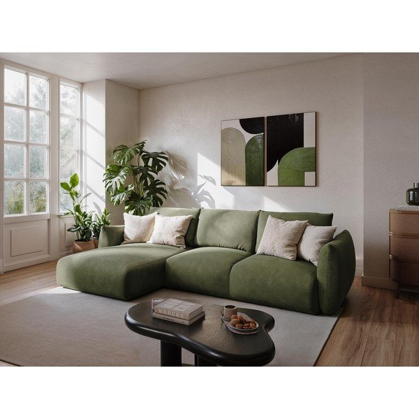 Zaļš salokāms (U veida) stūra dīvāns Leila – Makamii-image-1