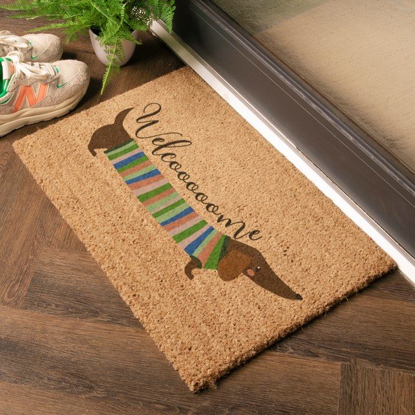 Kokosšķiedras kājslauķis 40x60 cm Welcome Sausage Dog – Artsy Doormats-image-1