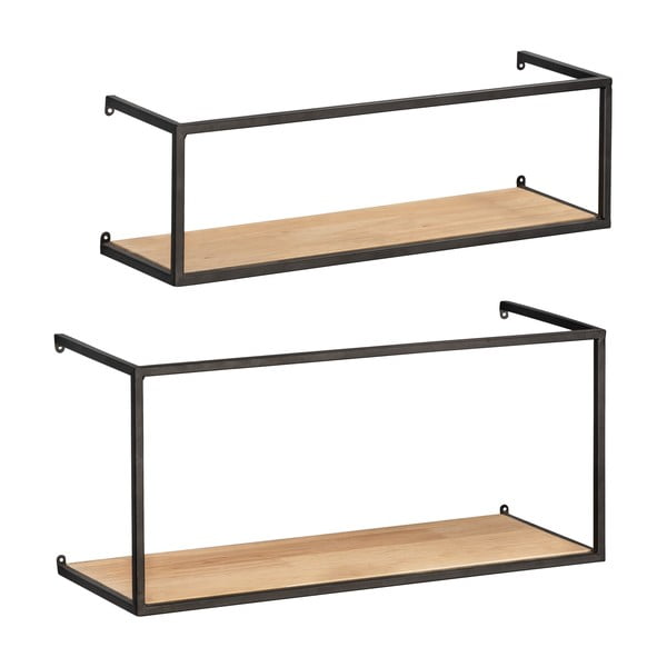 2 plauktu komplekts no priedes koka un melnas metāla konstrukcijas Wenko Pieces, garums 55 cm-image-2