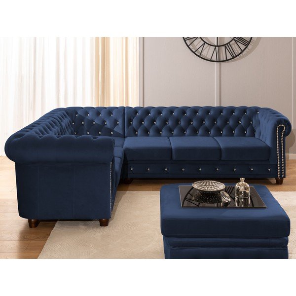 Zils samta salokāms stūra dīvāns (ar kreiso stūri/L veida) York Blik – Ropez-image-4