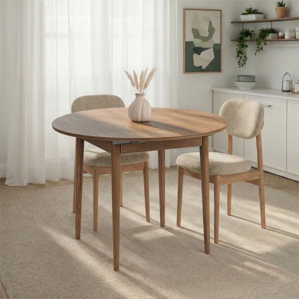 Apaļš izvelkams ēdamgalds ar papildu galda virsmu ar ozolkoka imitāciju ø 100 cm Viona – Kalune Design-image-2